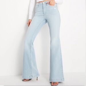 Good American Always Fits Good Legs Flare Distressed Lt Blue Wash Size 14-18 NWT